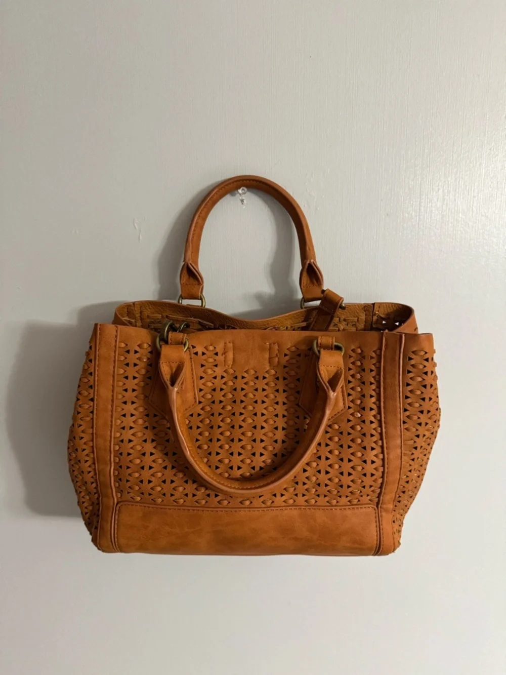 Steve Madden Brown Laser-Cut Satchel Tote